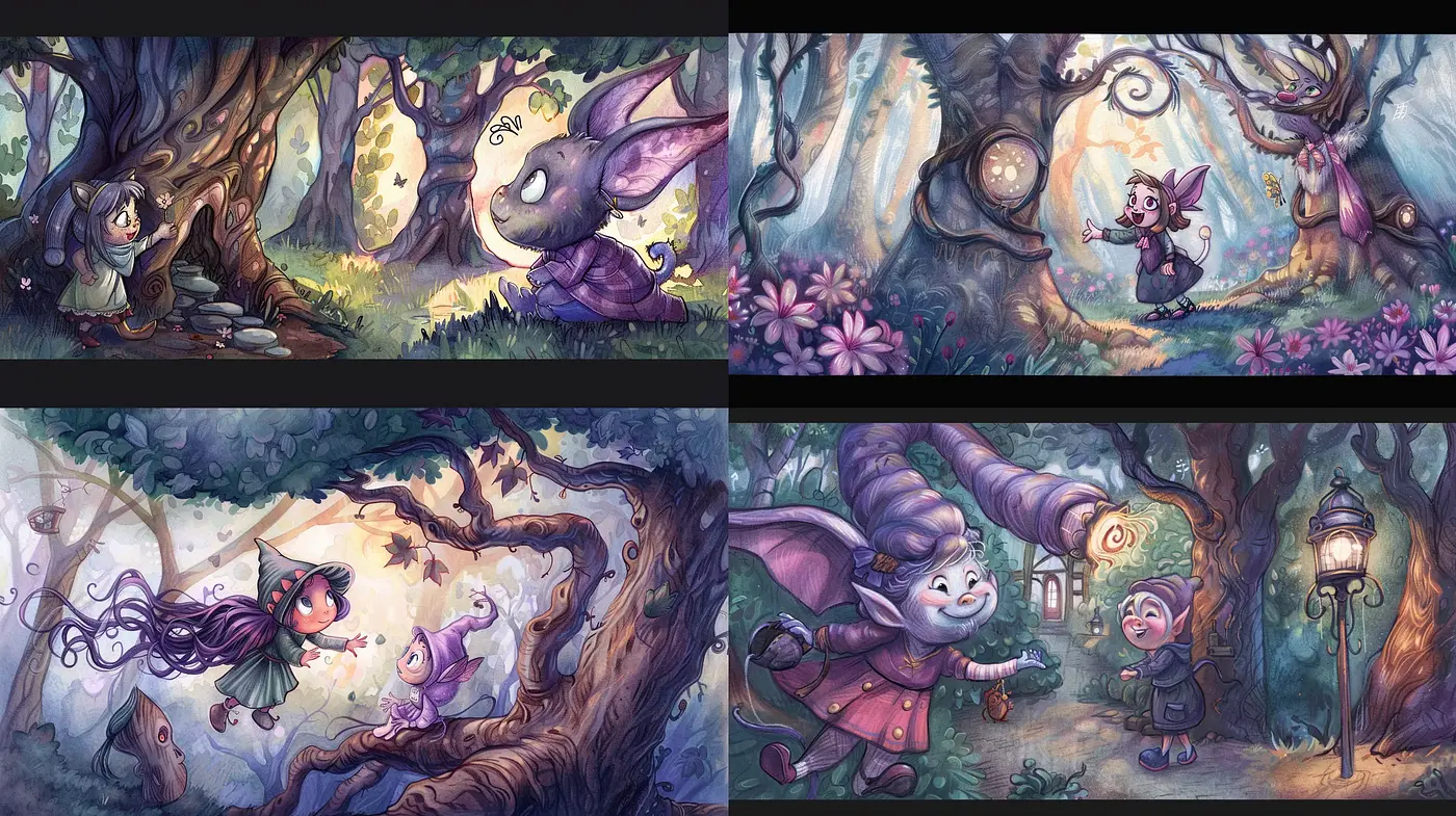Enchanted Forest Whimsy: A Glimpse into a Storybook World - Midjourney sref style