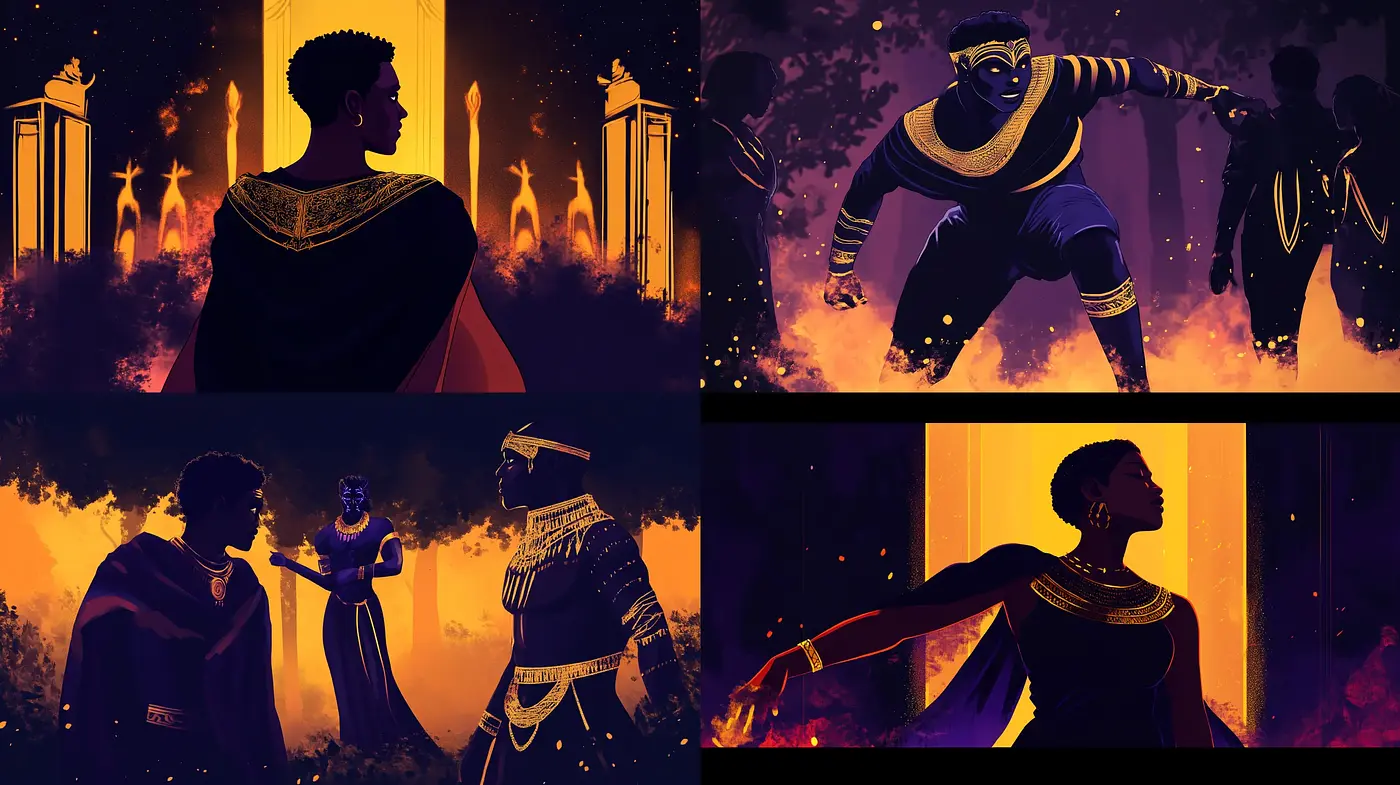 Dramatic Twilight Pantheon: A Homage to African Majesty and Myth - Midjourney sref style