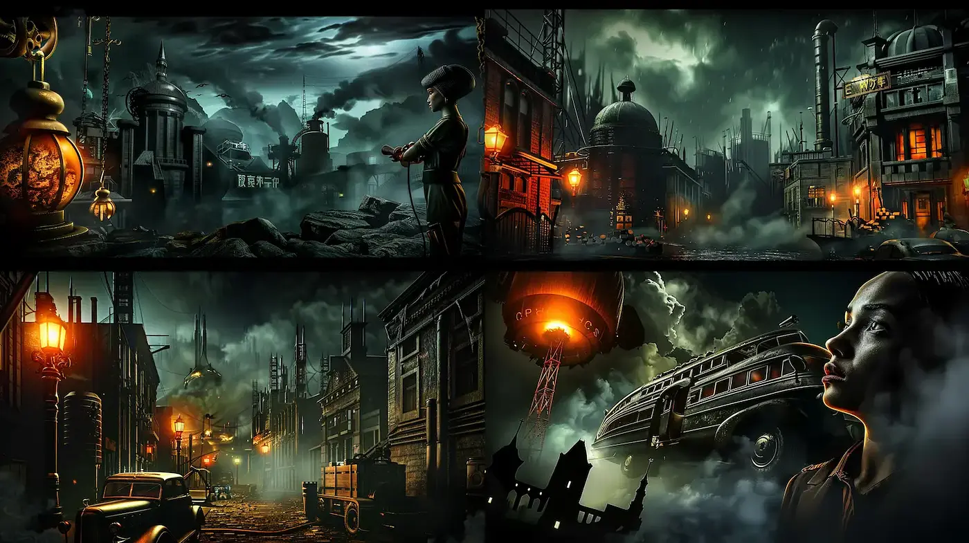 Dark Industrial Futurism with Vintage Aesthetics - Midjourney sref style