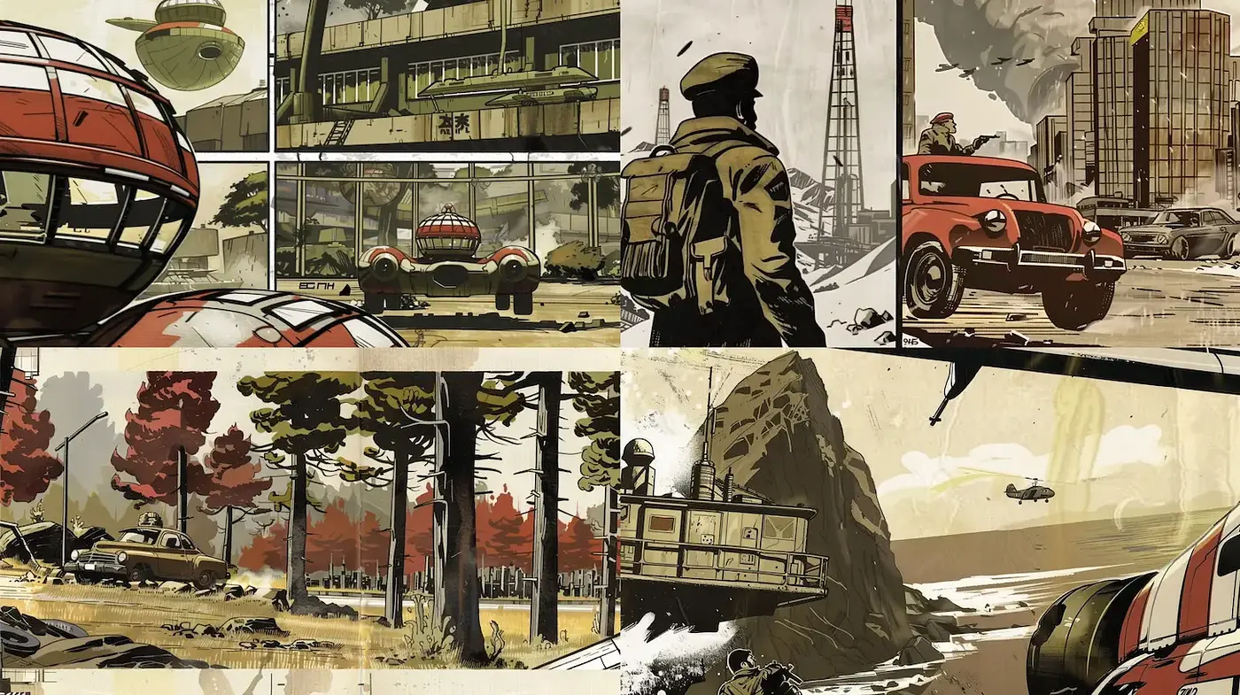 Futuristic Retro-Futurism with Earthy Tones and Narrative Composition - Midjourney sref style