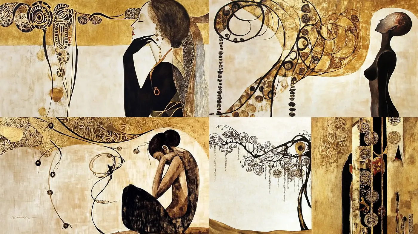 Golden Era Elegance: Fusion of Ornamentation and Figurative Grace - Midjourney sref style