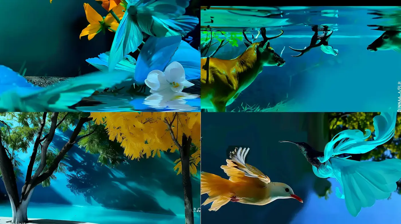 Vibrant Nature Exploration with Vivid Teal Tones - Midjourney sref style