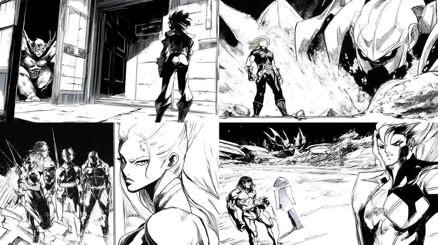 Dynamic Monochromatic Manga-Inspired Illustrations - Midjourney sref style