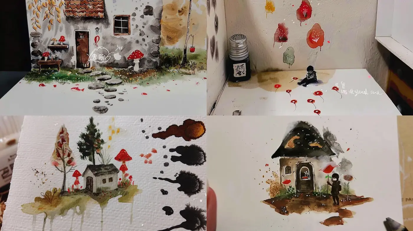 Whimsical Watercolor Landscapes with Vintage Charm - Midjourney sref style
