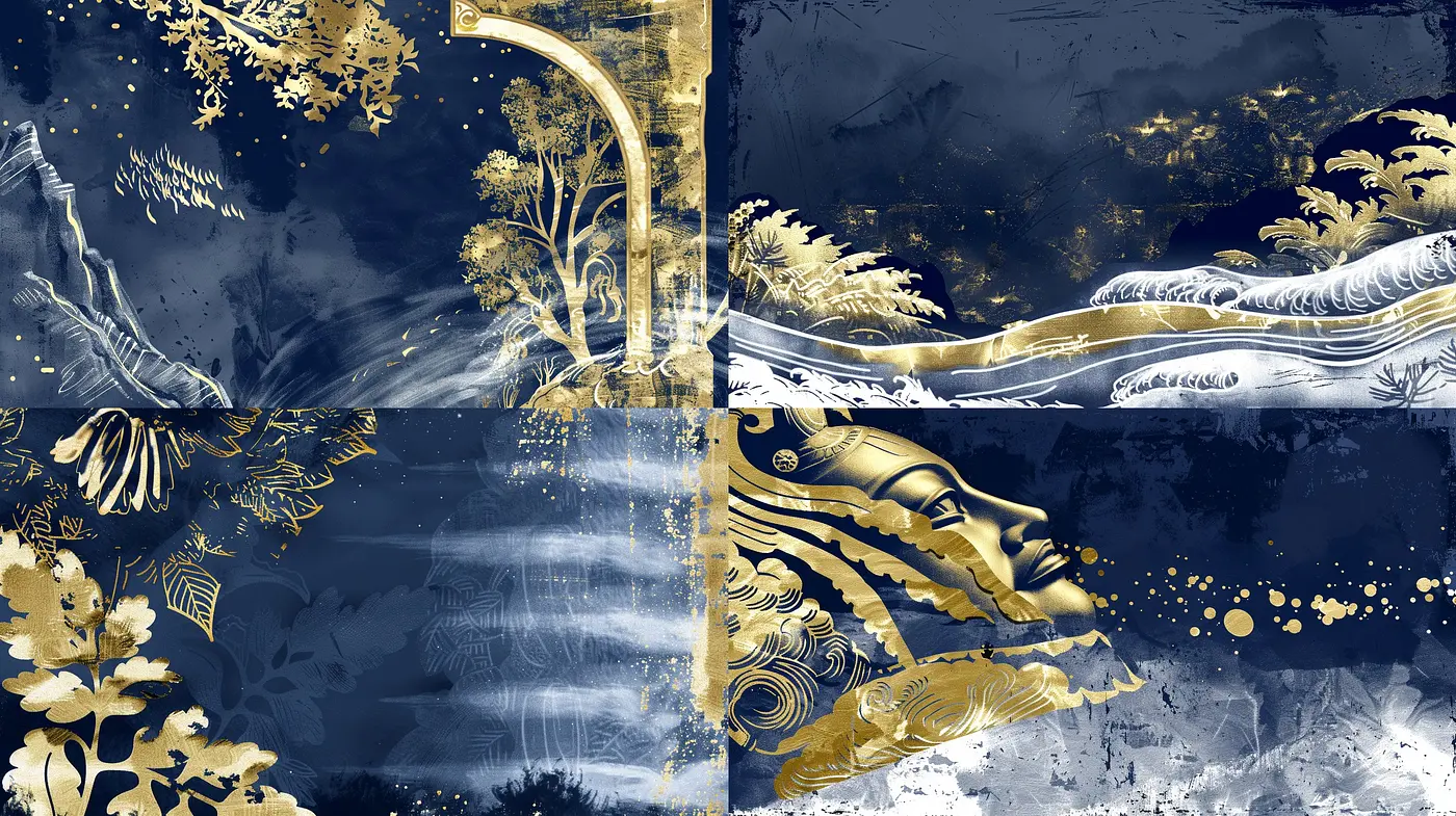 Ethereal Nostalgia in Midnight and Gold: A Fusion of Mystique and Opulence - Midjourney sref style