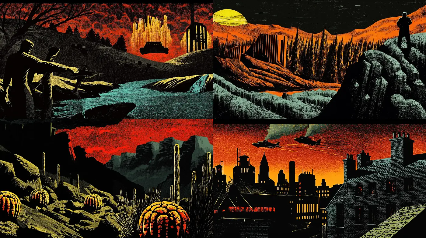 Twilight Hues and Textured Silhouettes - Midjourney sref style