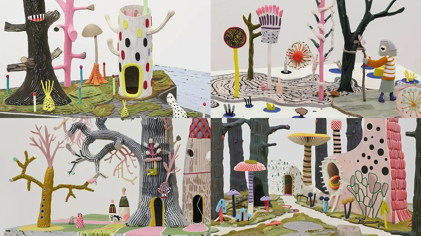 Whimsical Paper Crafted Fantasy Worlds with Surrealist Elements - Midjourney sref style