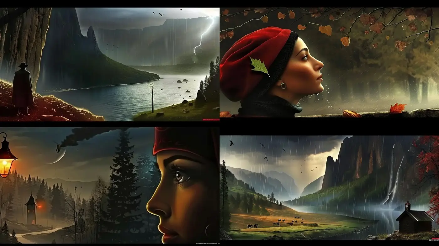 Autumnal Serenity in Surreal Landscapes - Midjourney sref style