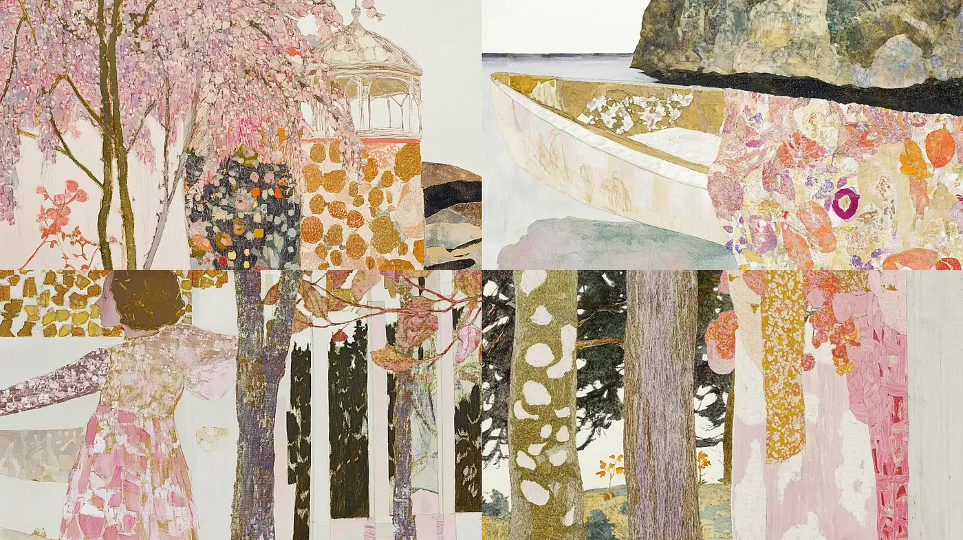 Collage of Muted Harmony: A Fusion of Organic Forms with Patchwork Aesthetics - Midjourney sref style
