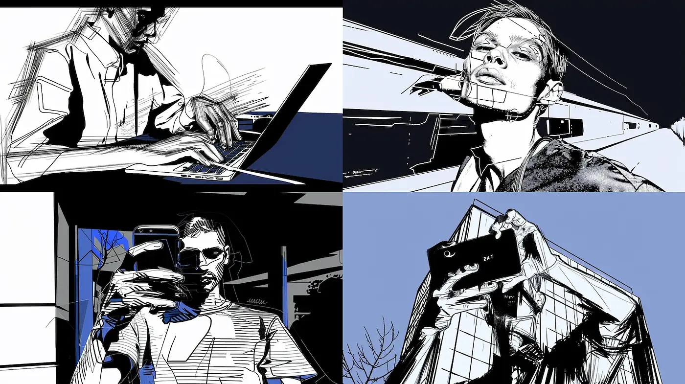 Futuristic Minimalist Line Art with Tech Elements - Midjourney sref style