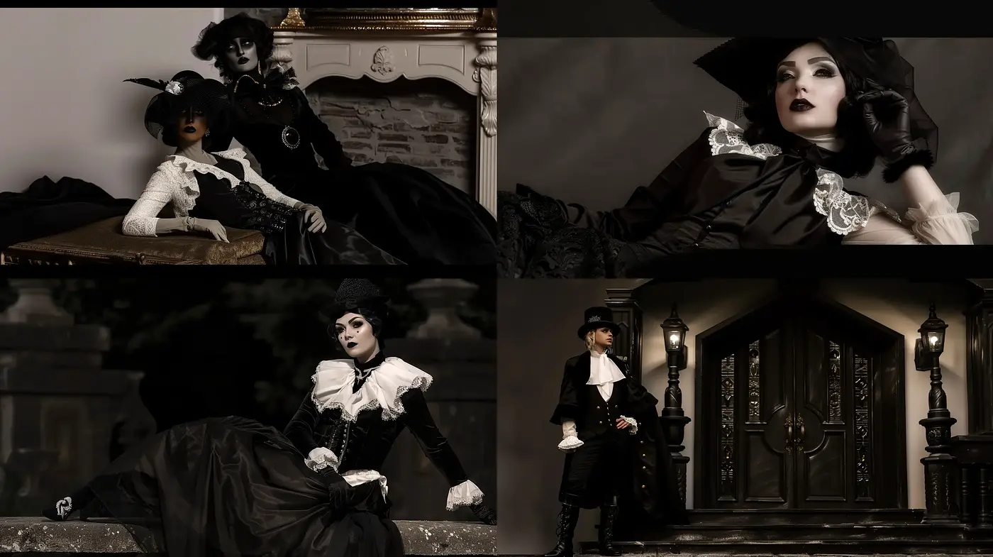 Gothic Elegance in Monochrome: A Homage to Victorian Aesthetics and Silent Film Era - Midjourney sref style