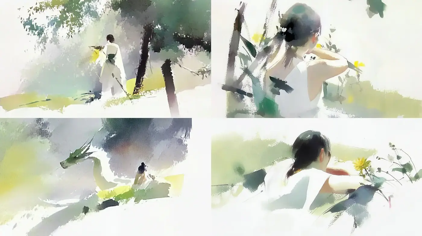 Ephemeral Watercolor Whispers: A Study in Translucent Brushwork and Light - Midjourney sref style
