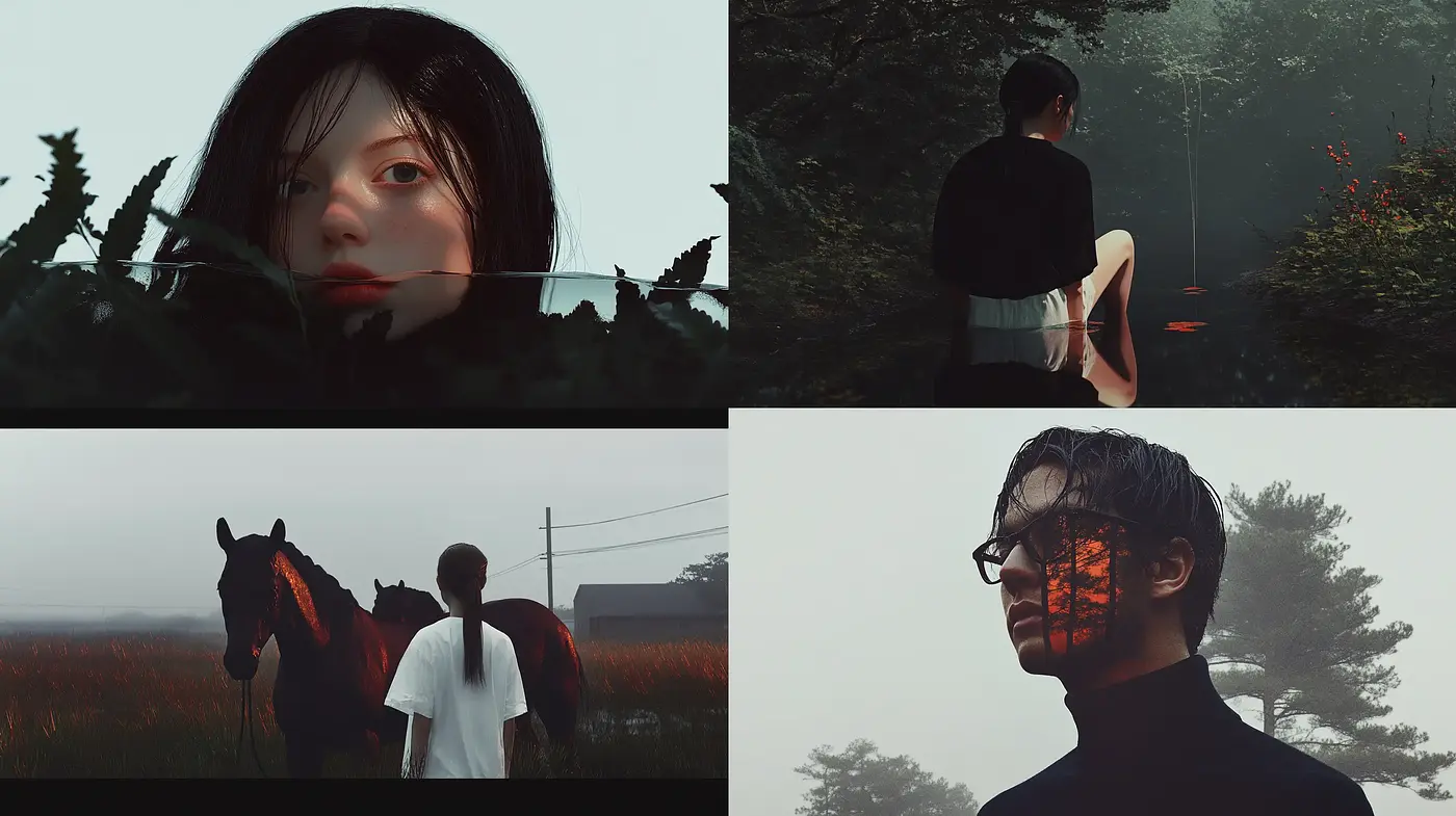 Ethereal Dusk: A Melancholic Haze in Cinematic Tableaus - Midjourney sref style