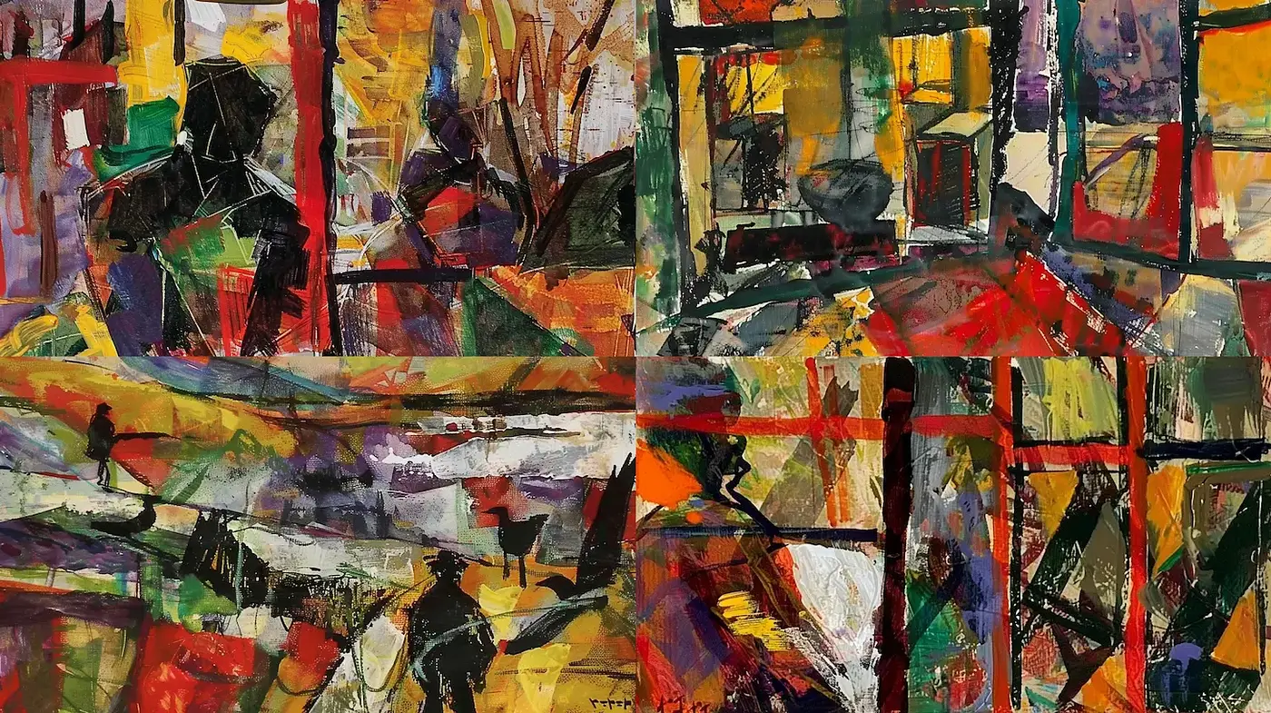 Dynamic Abstract Expressionism with Bold Colors and Layered Textures - Midjourney sref style