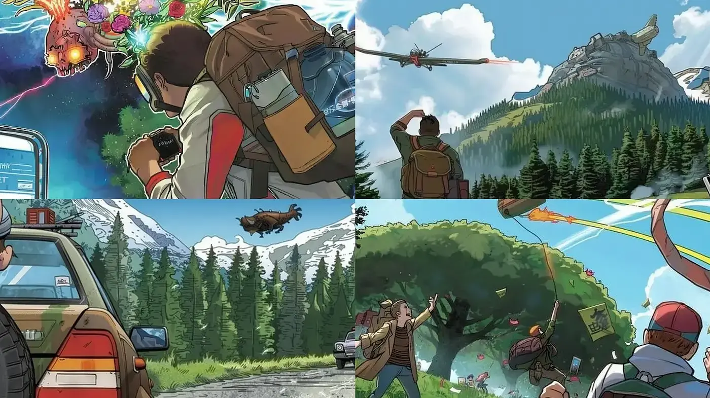 Nature-Infused Adventure in Vivid Anime Illustration - Midjourney sref style