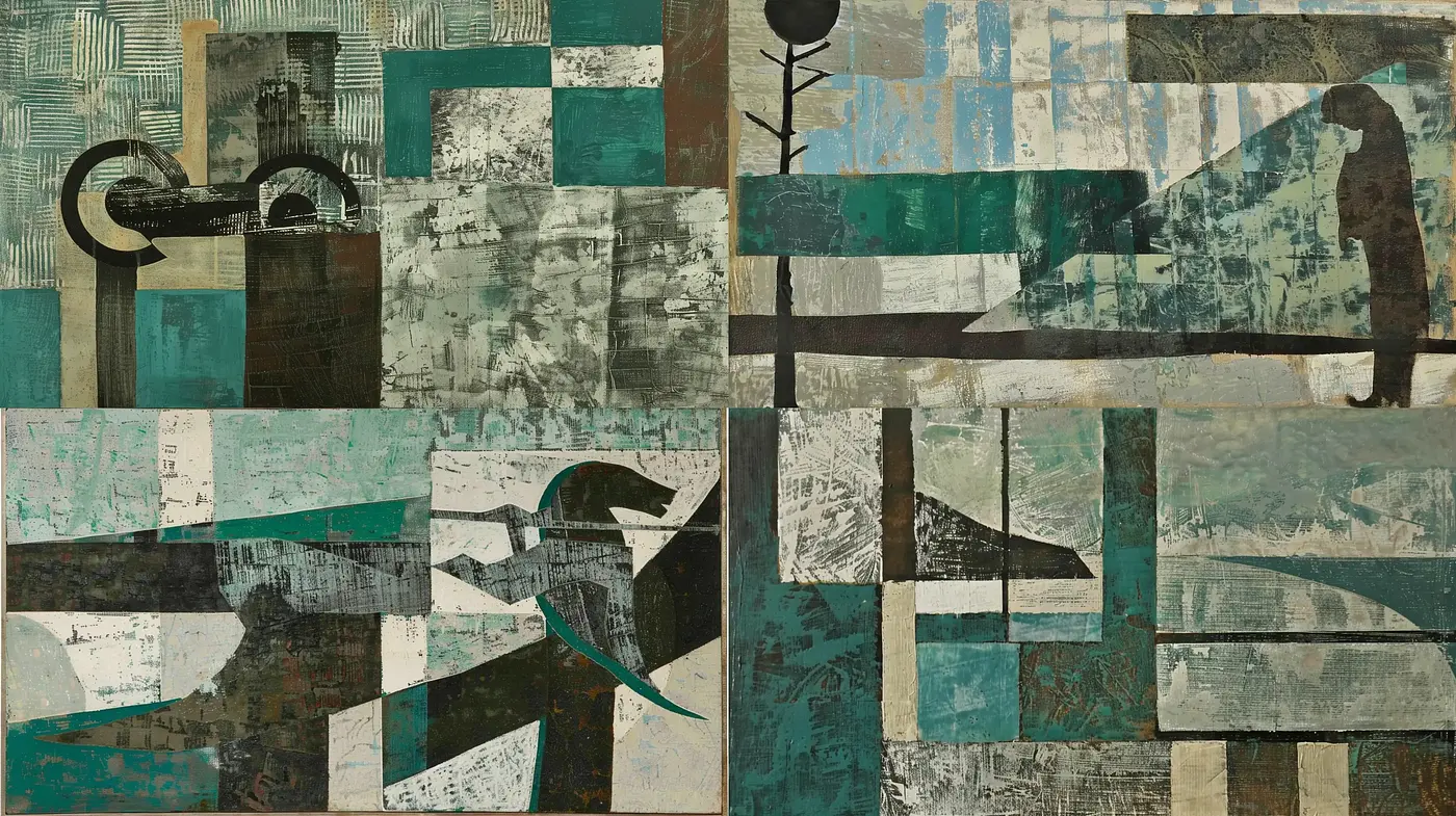 Abstract Geometric Texture Medley in Earthy and Teal Tones - Midjourney sref style