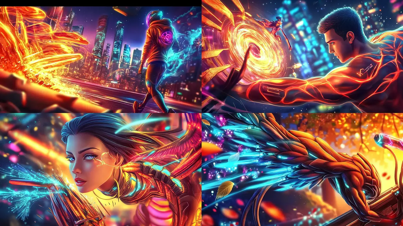 Futuristic Neon Glow: Dynamic Energy in a Cyber Dreamscape - Midjourney sref style