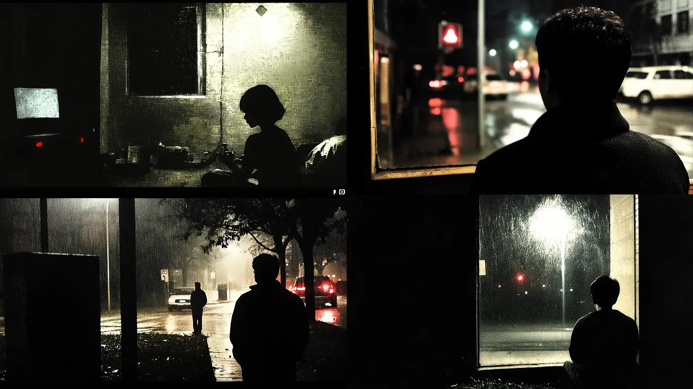 Moody Nocturnal Hues of Urban Solitude - Midjourney sref style