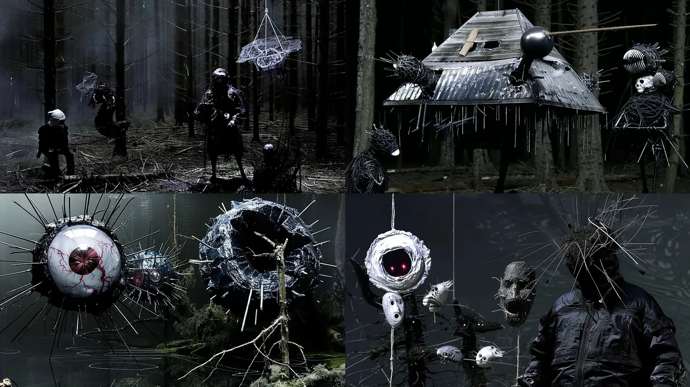 Enigmatic Dark Sci-Fi Ensemble with Surreal Flair - Midjourney sref style