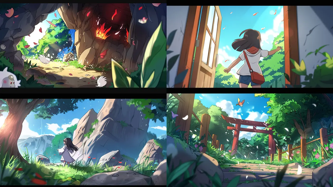 Serene Anime-Inspired Pastoral Vistas: A Harmony of Nature in Digital Brushwork - Midjourney sref style