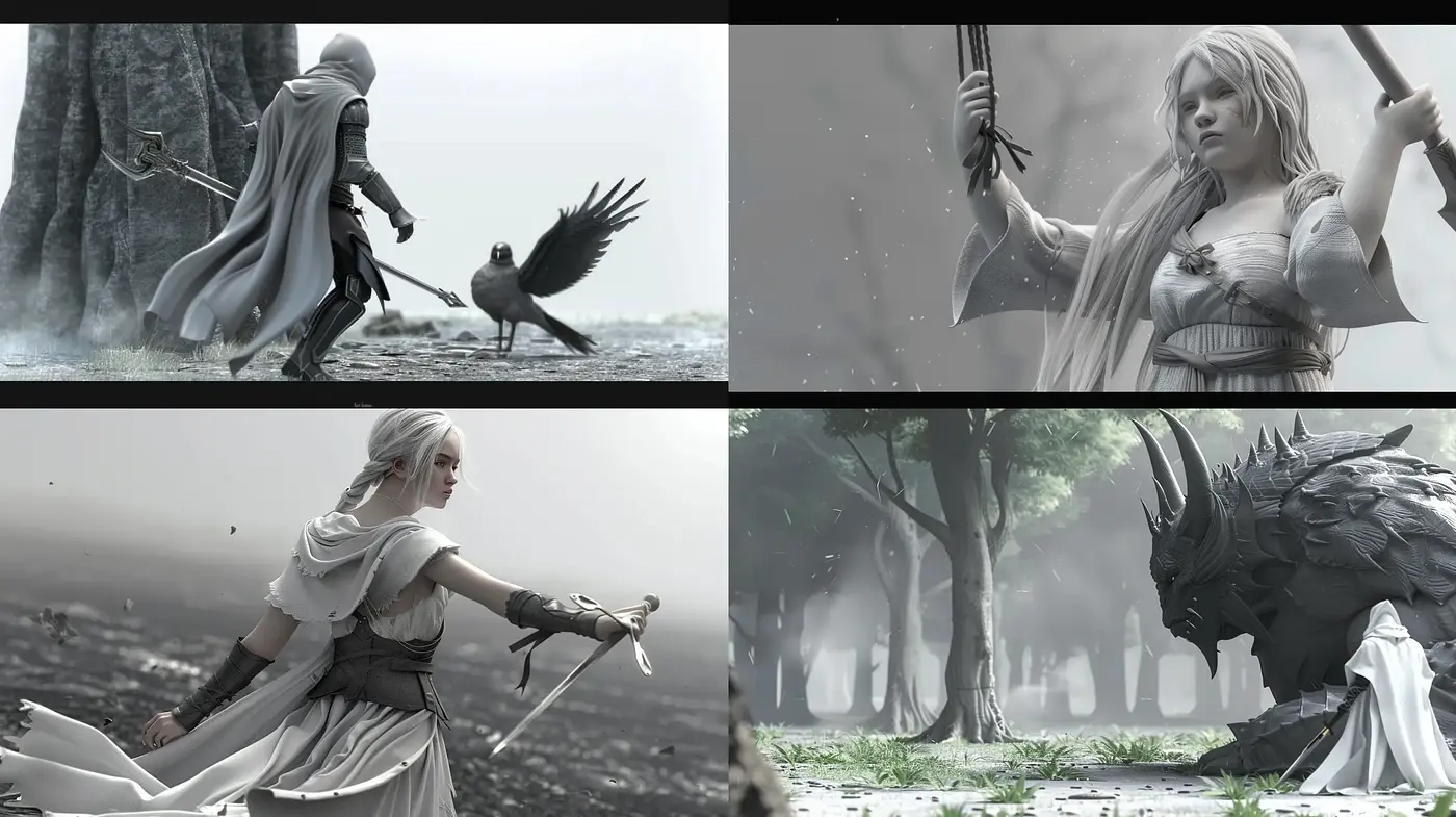 Ethereal Monochromatic Fantasy Worlds - Midjourney sref style