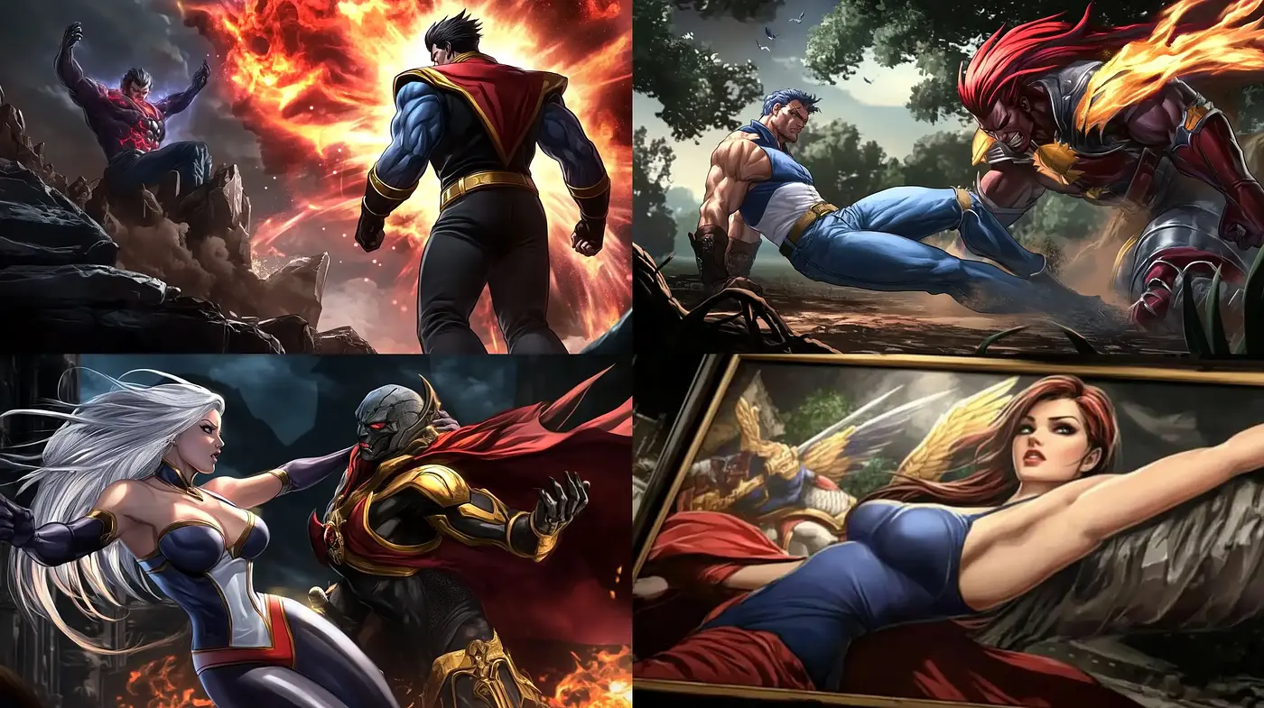 Dynamic Superhero Sagas in Vivid Chromatic Illustration - Midjourney sref style