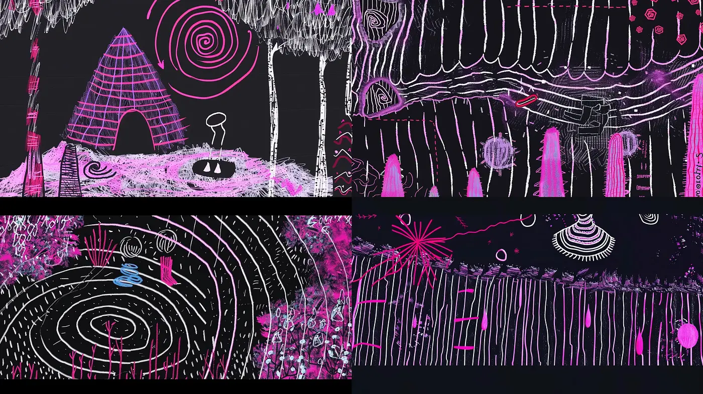 Psychedelic Nocturne: A Fluorescent Dreamscape Fusion - Midjourney sref style