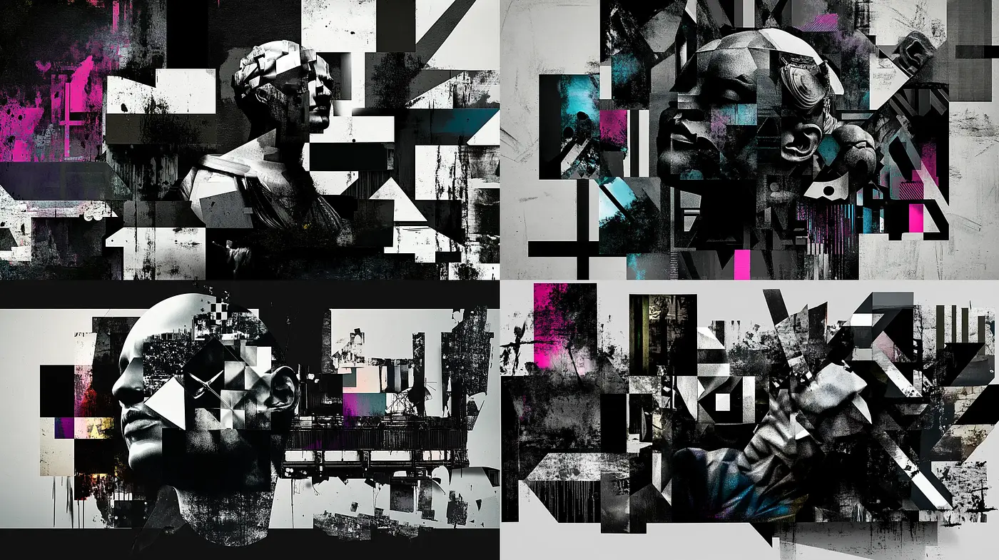 Geometric Abstraction in Monochrome with Expressionist Overtones - Midjourney sref style