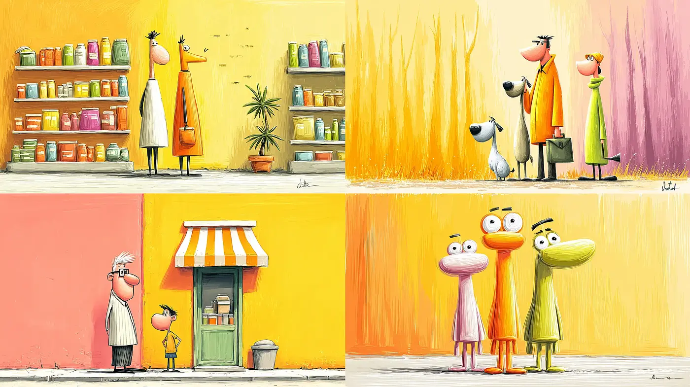 Playful and Whimsical Illustration with a Touch of Quirkiness - Midjourney sref style