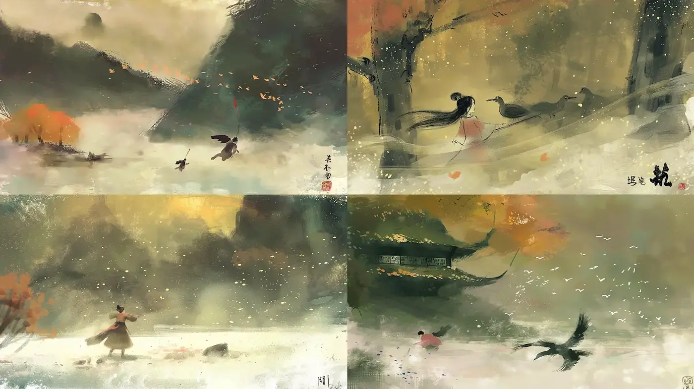 Serene and Enigmatic Landscapes with Ethereal Elegance - Midjourney sref style