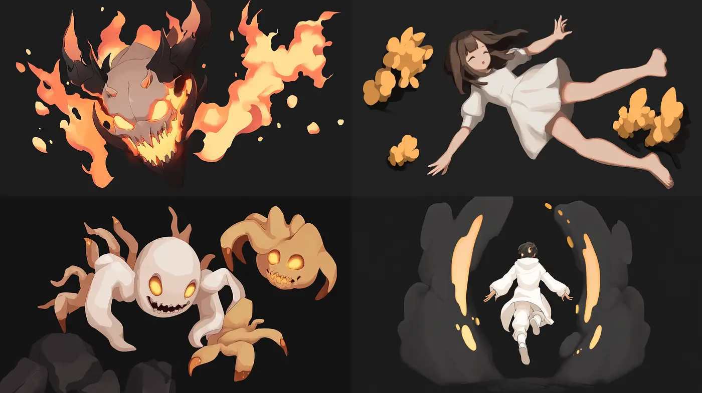 Ethereal Flames and Shadows: A Study in Anime-Inspired Digital Art - Midjourney sref style