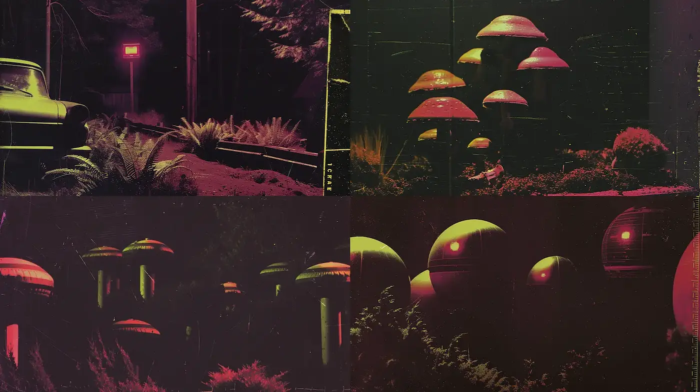 Surreal Neon Dreamscapes with Retro-Futuristic Vibes - Midjourney sref style
