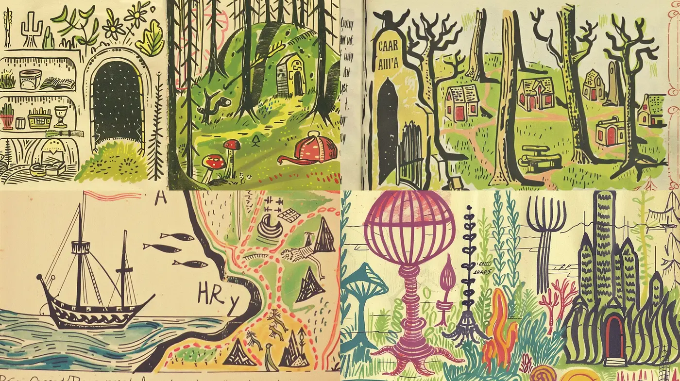 Whimsical Storybook Illustration Fusion with Linework Emphasis - Midjourney sref style