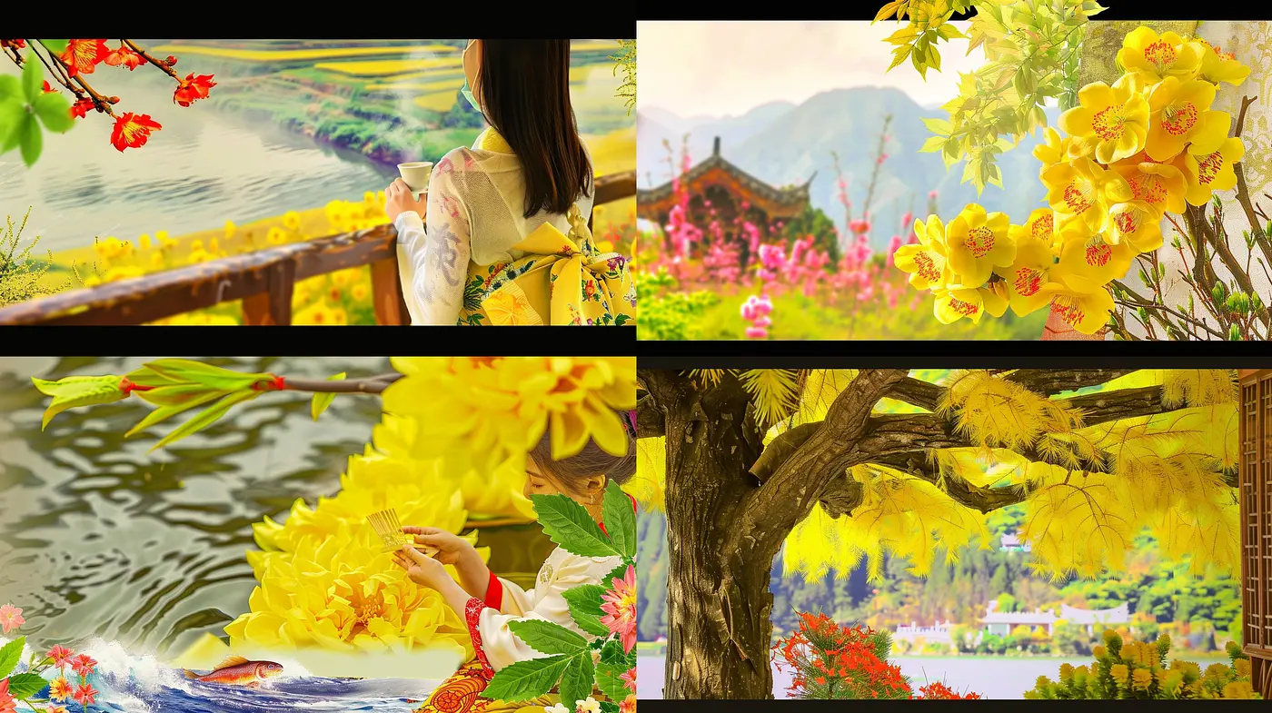 Luminous Botanical Euphoria: A Vivid Tapestry of Eastern-Inspired Flora - Midjourney sref style