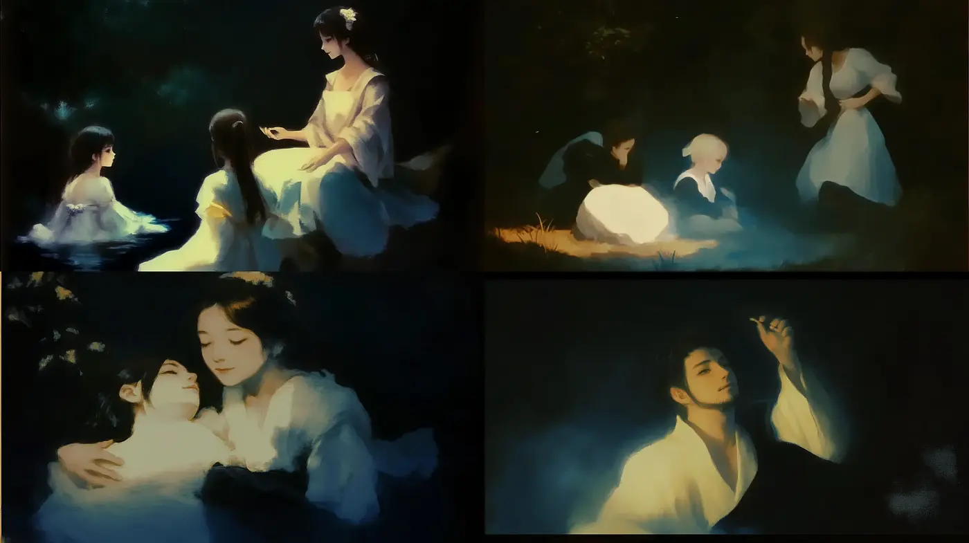 Ephemeral Twilight Encounters: A Melding of Impressionist and Anime Influences - Midjourney sref style