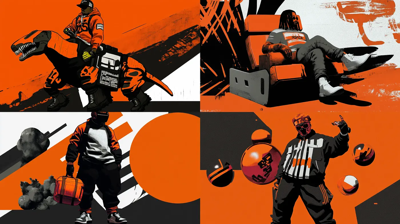 Abstract Expressionist Fusion with Bold Orange and Black Contrast - Midjourney sref style