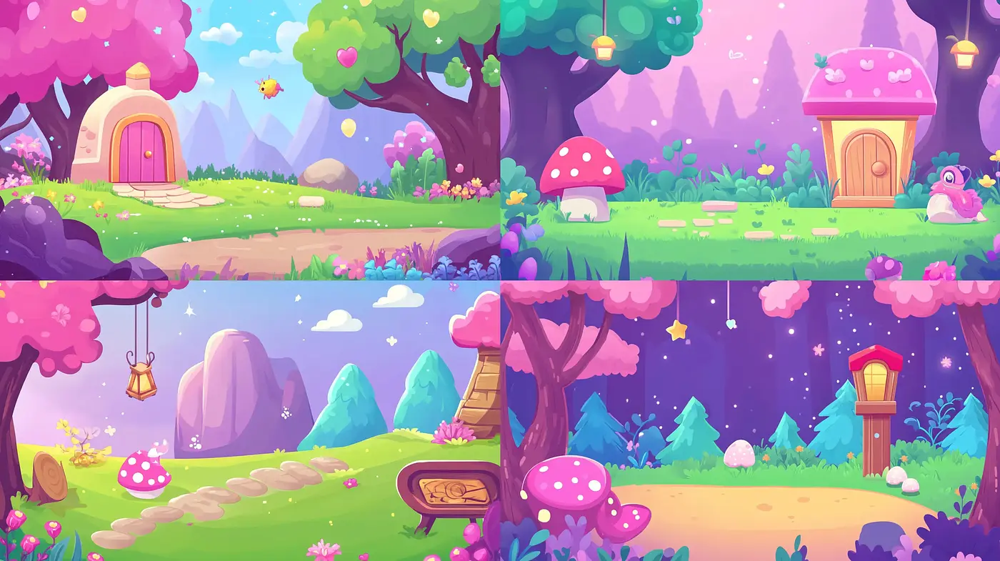 Enchanted Whimsical Landscapes with Pastel Hues and Fairytale Elements - Midjourney sref style
