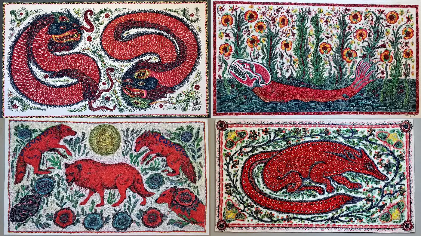 Vibrant Folk Art Fusion with Natural Motifs - Midjourney sref style