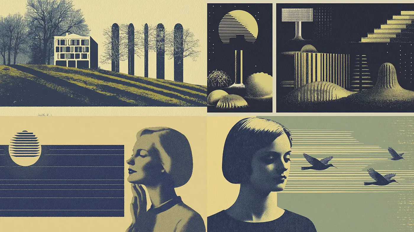 Retro-Futuristic Nostalgia in Monochromatic Hues - Midjourney sref style
