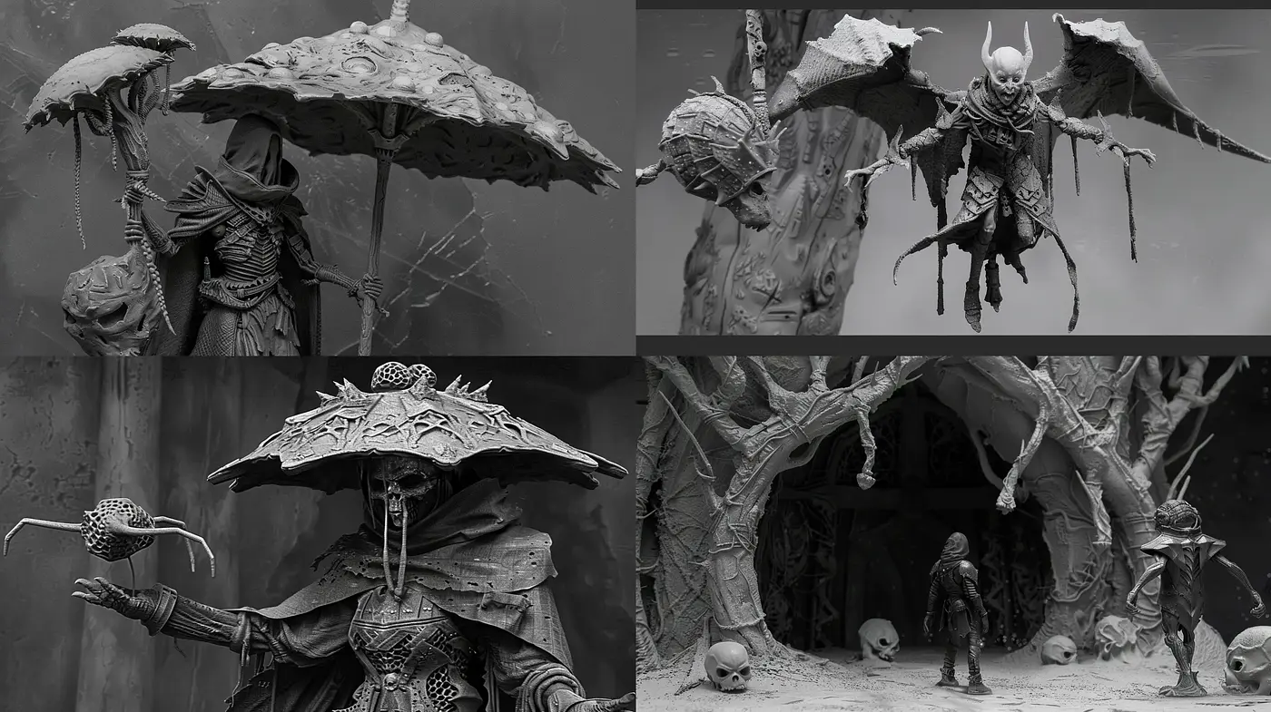 Monochromatic Gothic Fantasy Fusion - Midjourney sref style