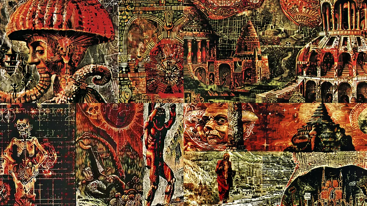 Mystic Fusion of Surrealism and Baroque in Digital Artistry - Midjourney sref style