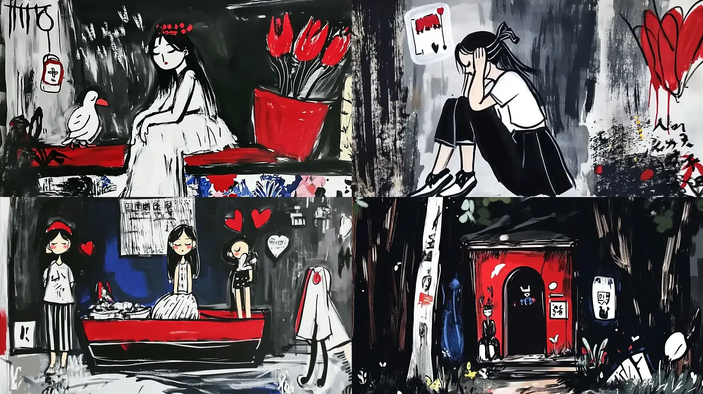 Abstract Expressionist Brushwork with Graphic Novel Contrast - Midjourney sref style