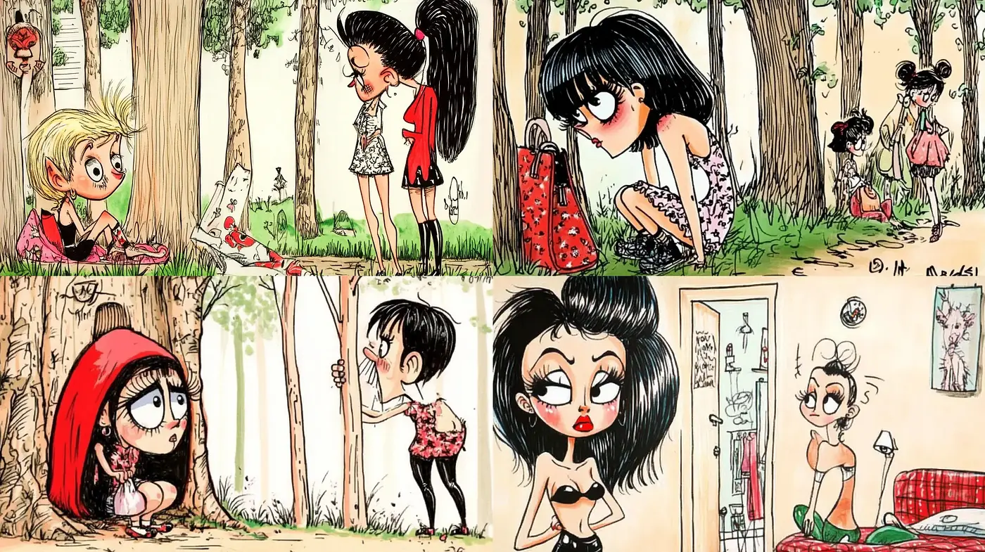 Whimsical Comic Strip Aesthetics with Exaggerated Character Expressions - Midjourney sref style