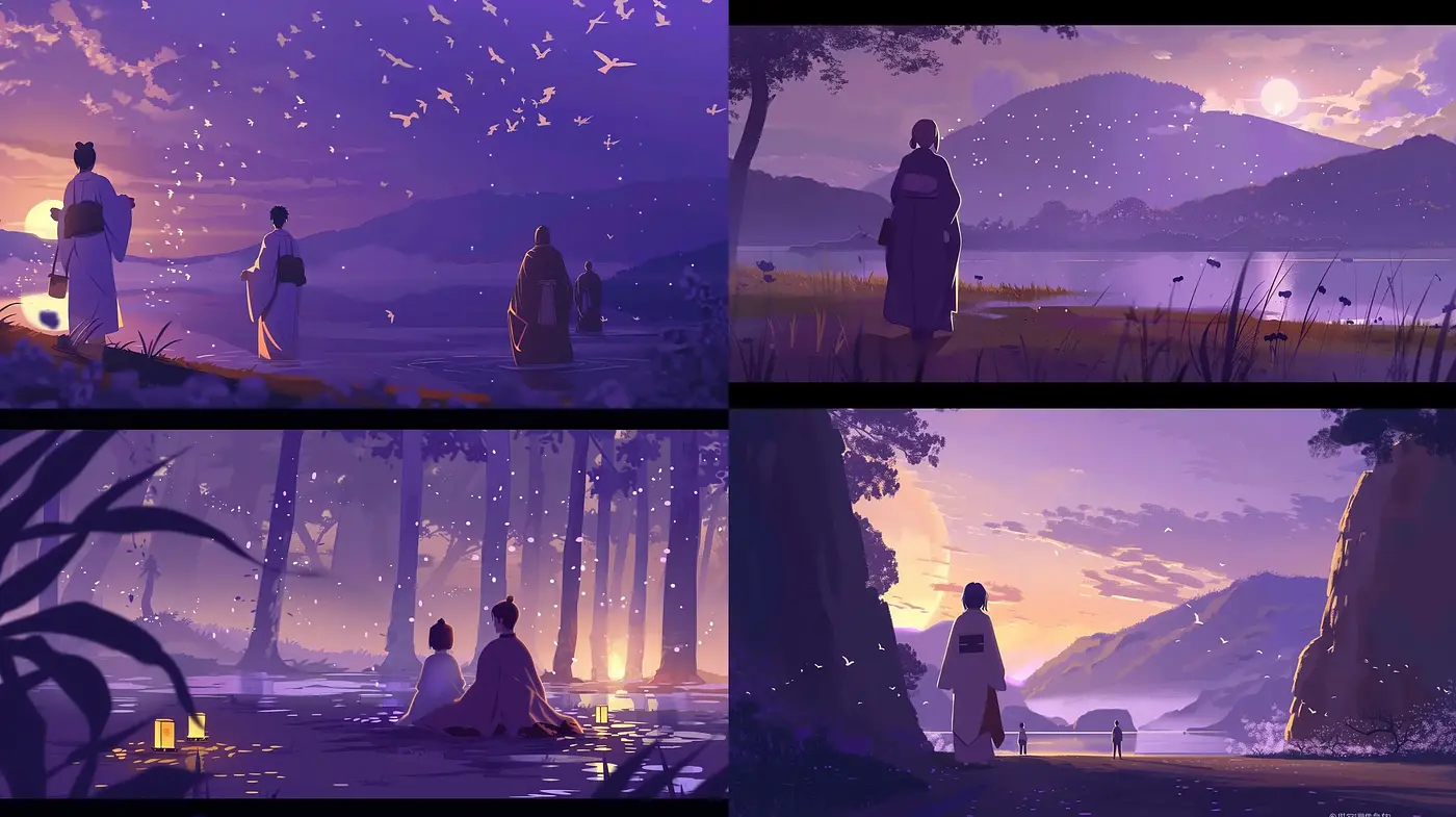 Serene Twilight Hues in Painterly Anime Landscapes - Midjourney sref style