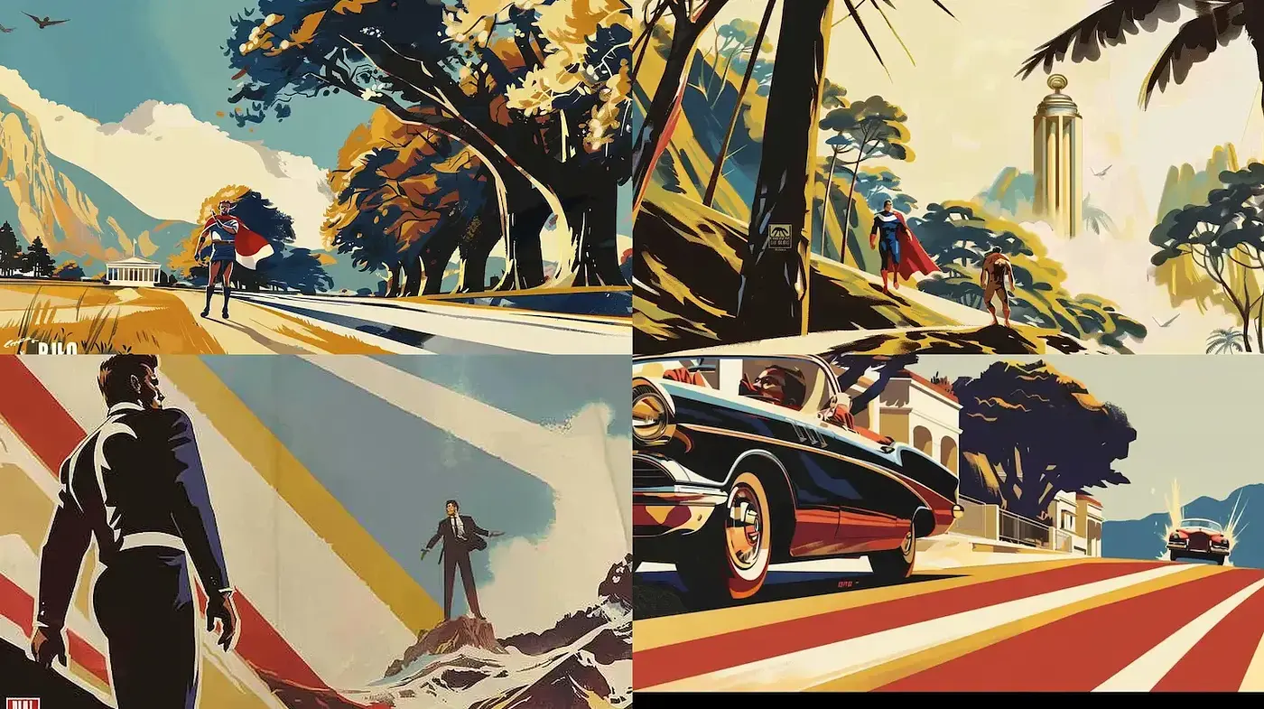 Retro Graphic Novel Panache with Cinematic Overtones - Midjourney sref style