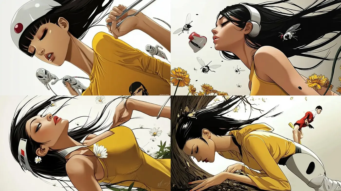 Ethereal Elegance with Dynamic Comic Artistry - Midjourney sref style