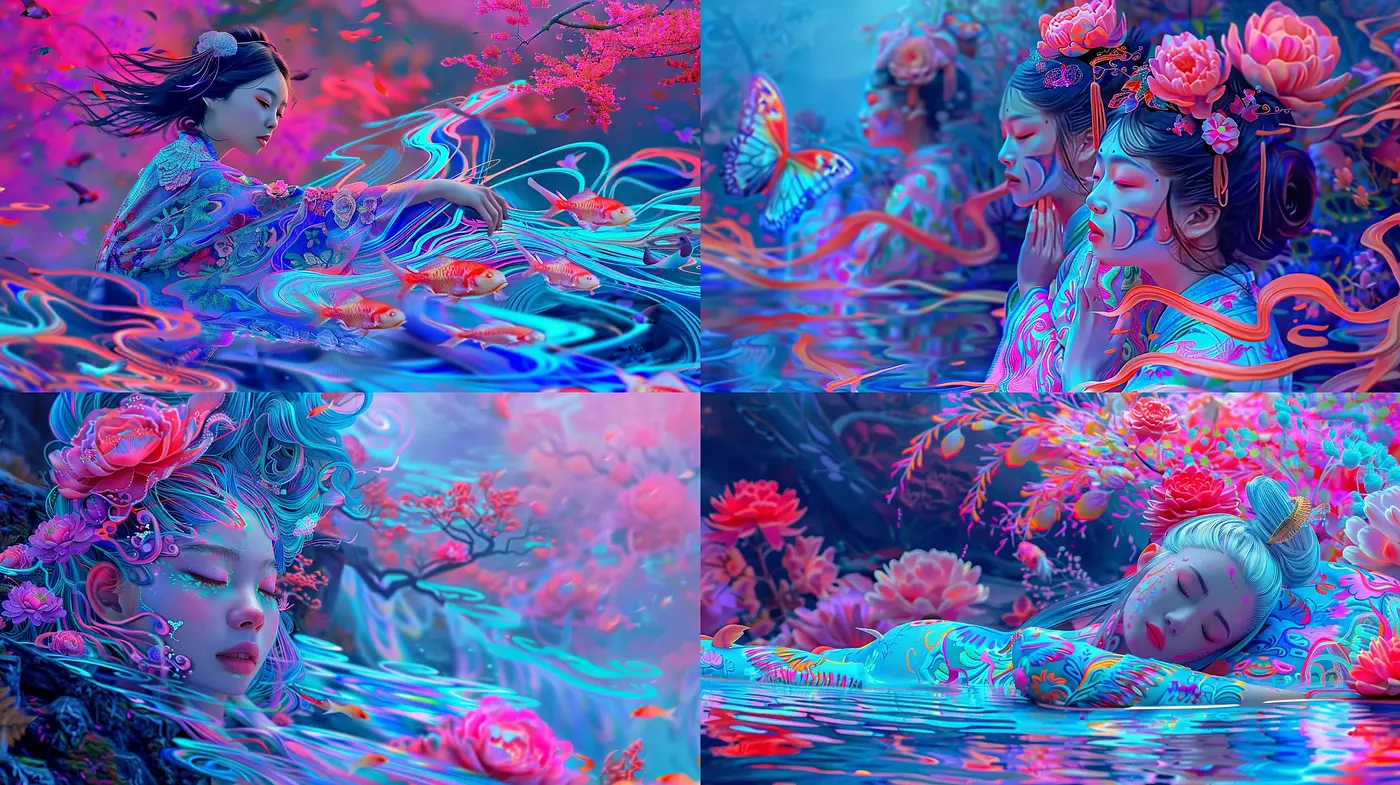Ethereal Aquatic Dreamscape: A Synthesis of Surreal Intensity and Tranquil Elegance in Art - Midjourney sref style