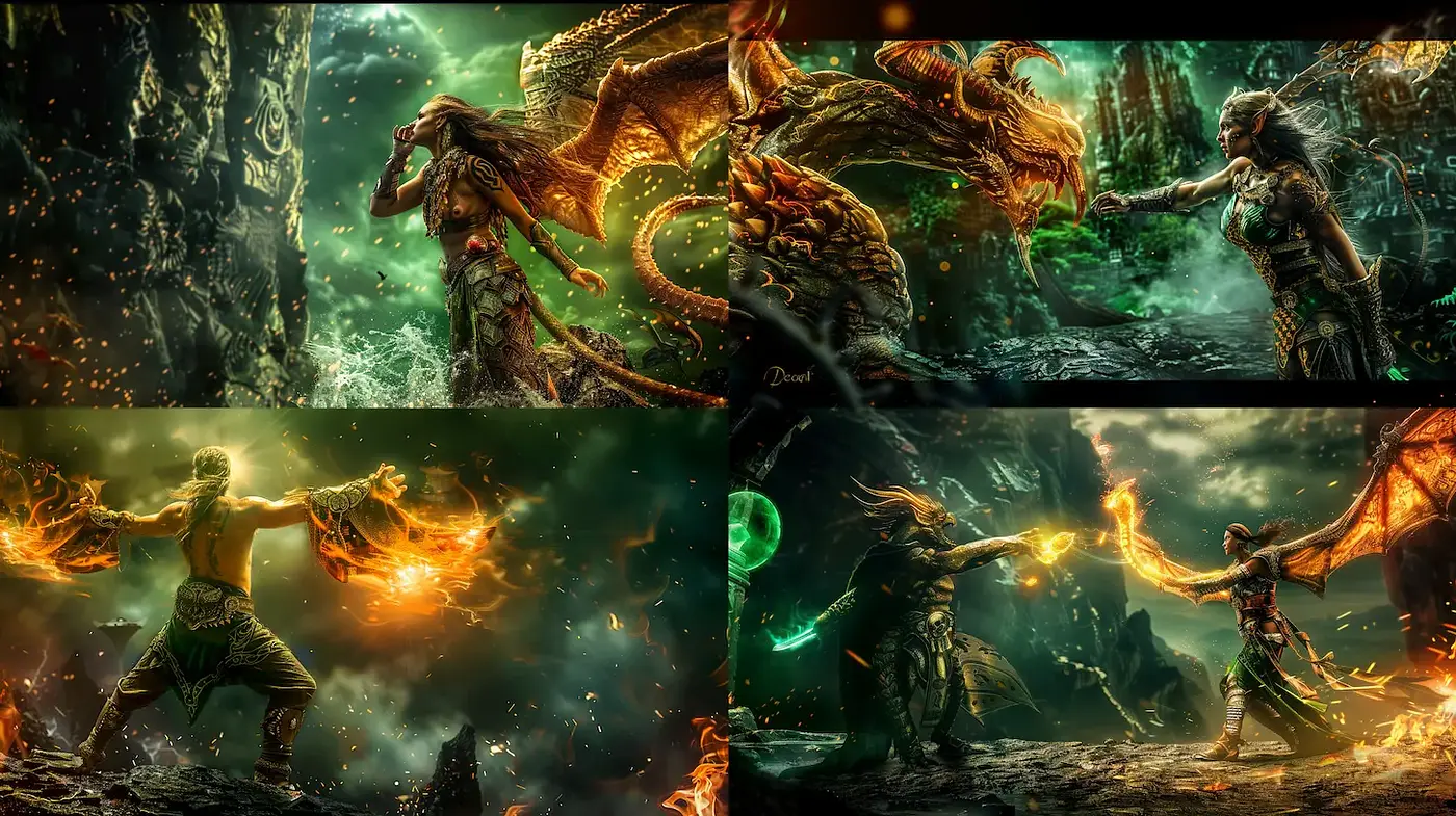 Dynamic Fantasy Art with Elements of Myth and Magic - Midjourney sref style
