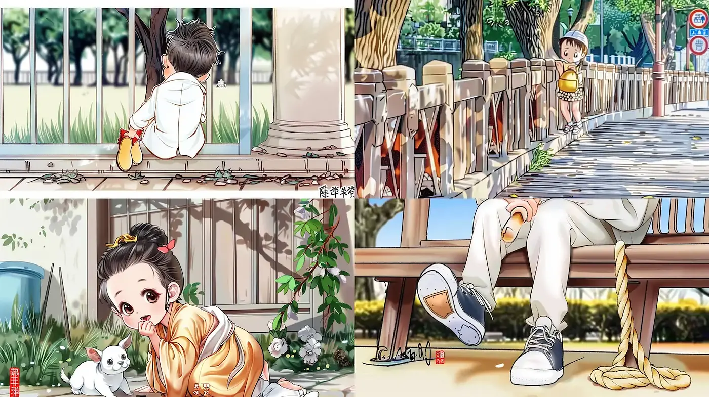 Charming Humorous Scenes with Playful Character Expressions - Midjourney sref style
