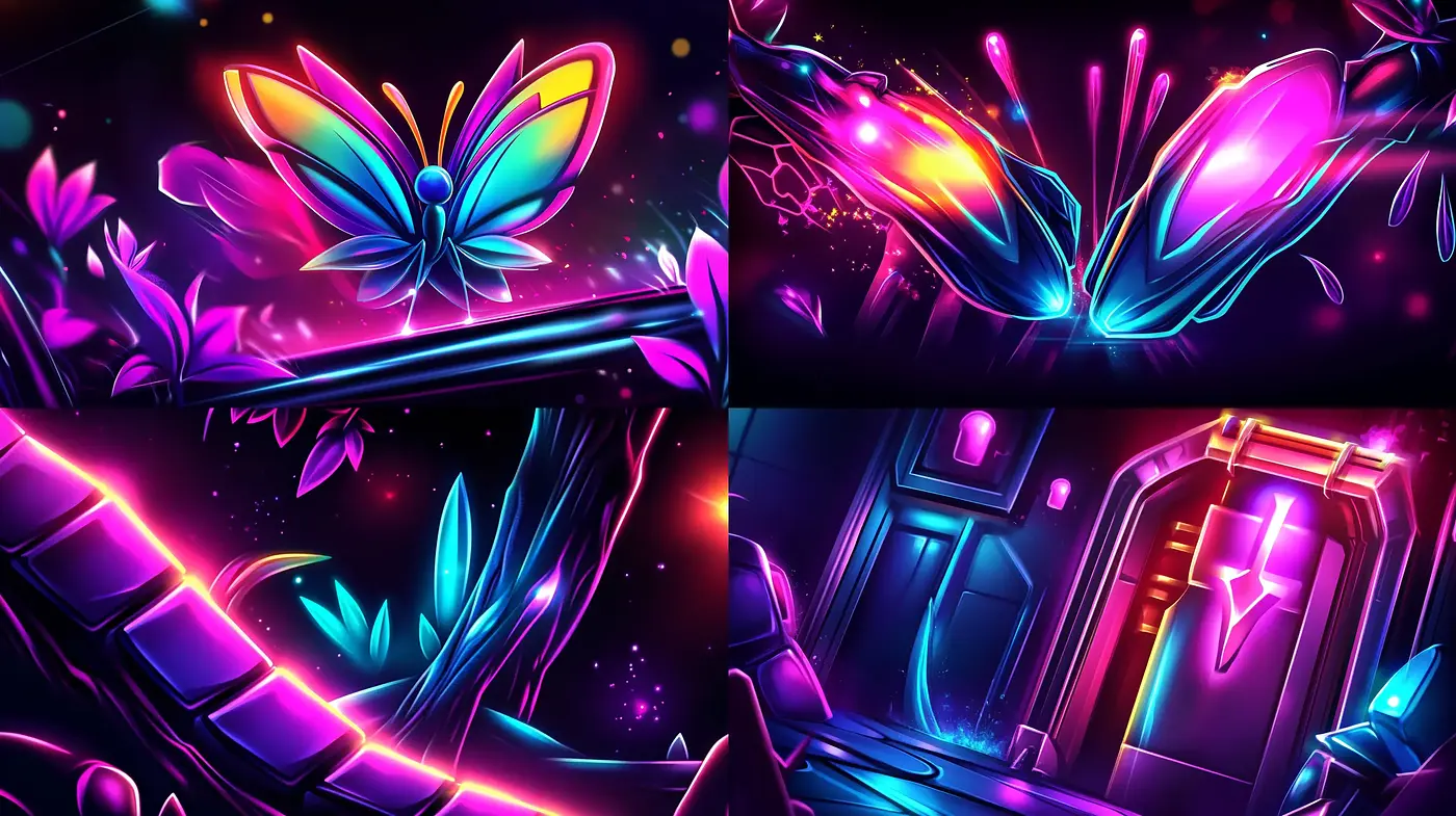 Luminous Dreamscape: A Neon Fantasy Melding Organic and Geometric Forms - Midjourney sref style
